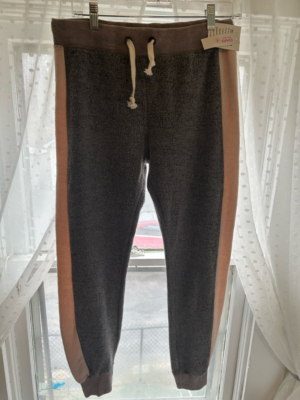 NWT DARI Cozy Two-Tone Track Pants or Joggers w/Side Panels Tie Waist